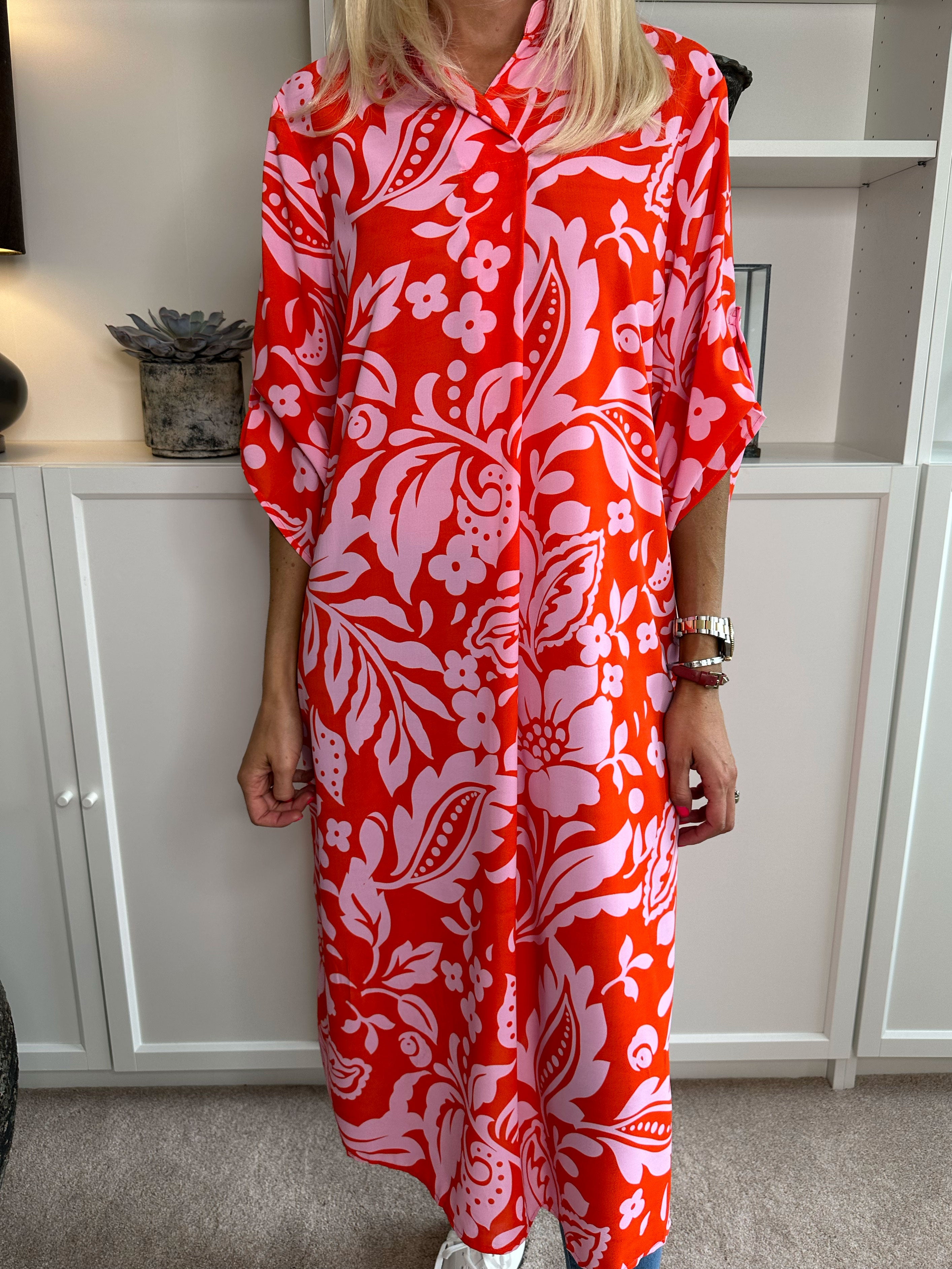 Sanne - Mångfärgad mönstrad skjortklänning